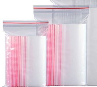 Plastic Bags self-seal red stripe 40um thick